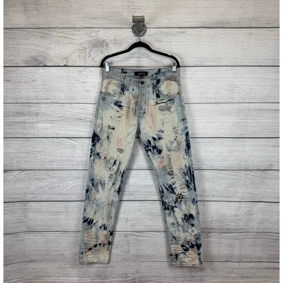 Akoo Other - Akoo Men's No Rivals Distressed Paint Printed Big Oak Fit Jeans Size 32